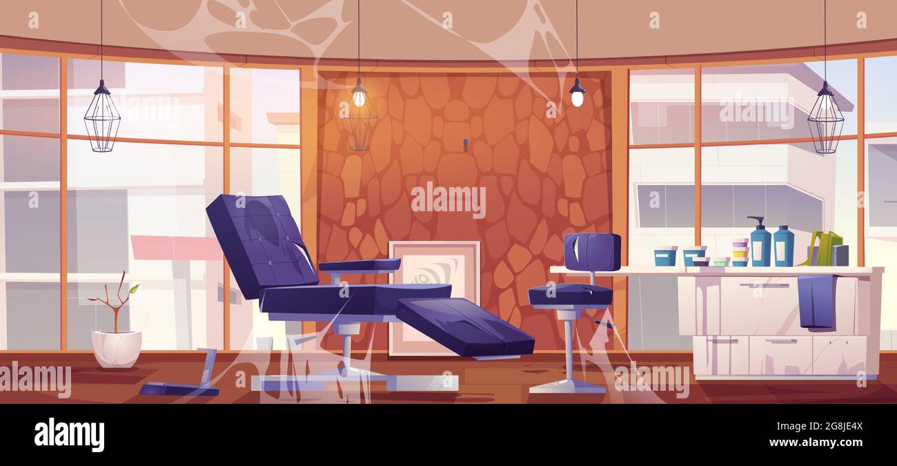 Studio di tatuaggio abbandonato o interni di salone di bellezza Illustrazione Vettoriale