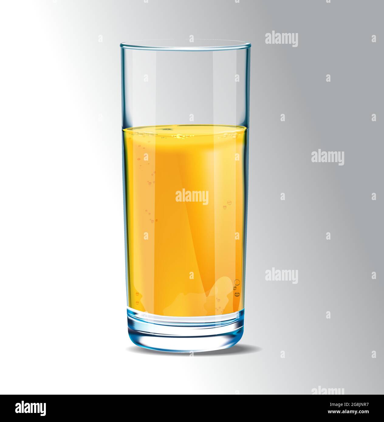 Succo di frutta tropicale giallo in un bicchiere trasparente. Concetto di alimentazione sana. Frutta bevanda biologica. Dieta sana. Mangiare pulito. Vetro alto Illustrazione Vettoriale