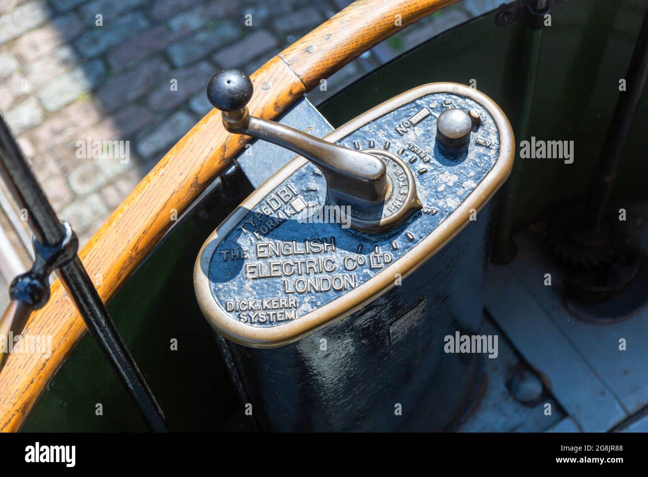 Maniglia del freno di un tram vintage Foto Stock