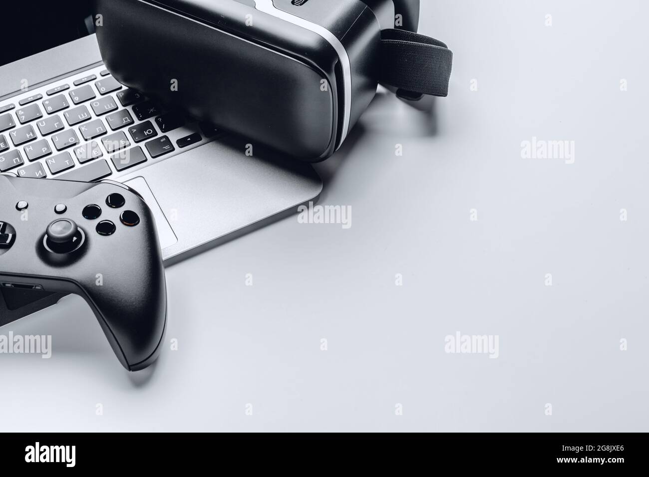concetto di area di lavoro del videogamer, vista dall'alto Foto Stock