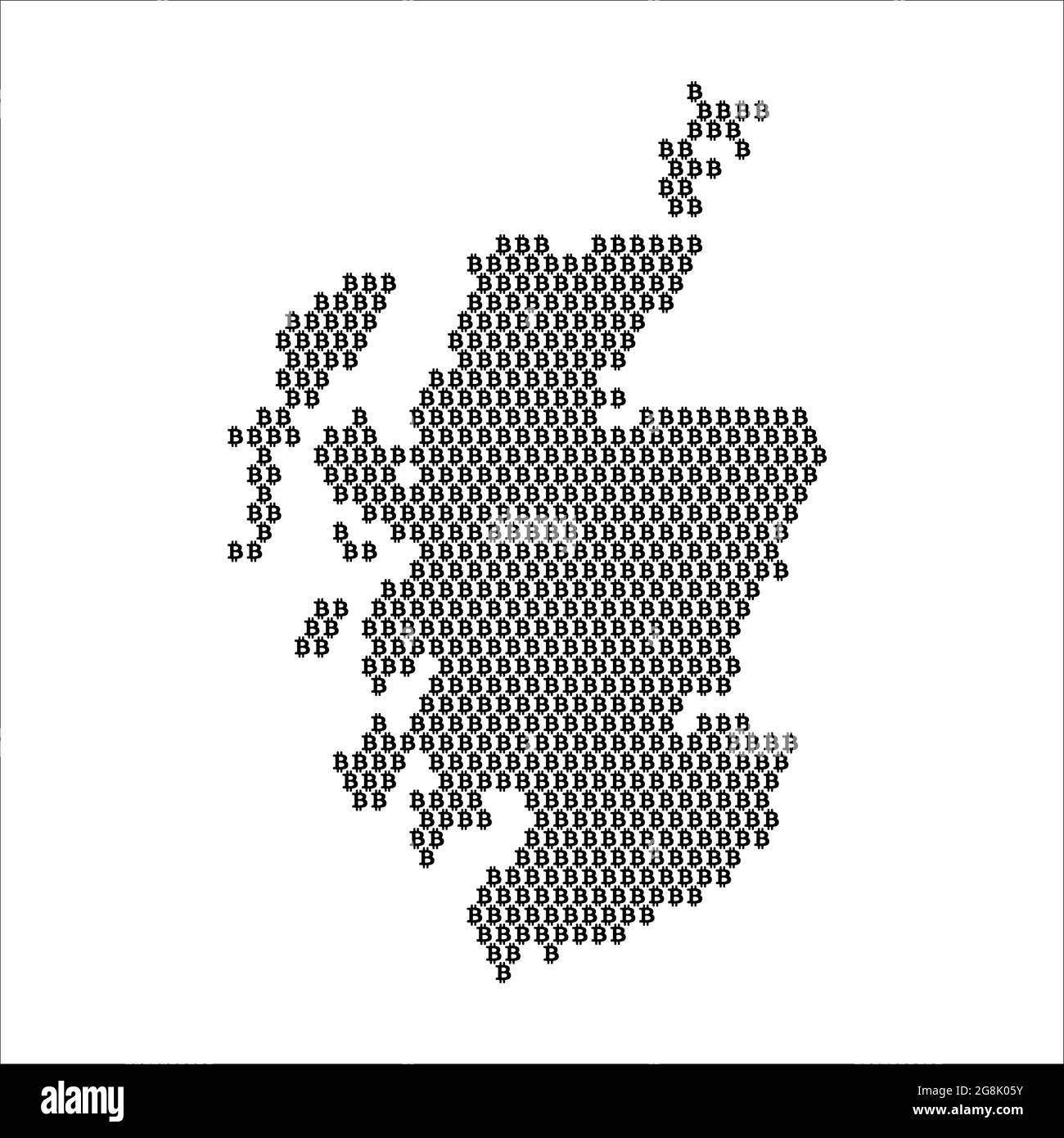 Mappa della Scozia realizzata con il logo della criptovaluta bitcoin Illustrazione Vettoriale