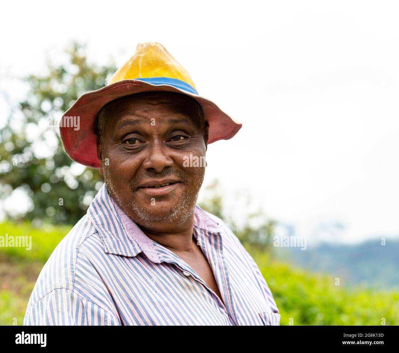 Ritratto di un contadino afroamericano sorridente Foto Stock