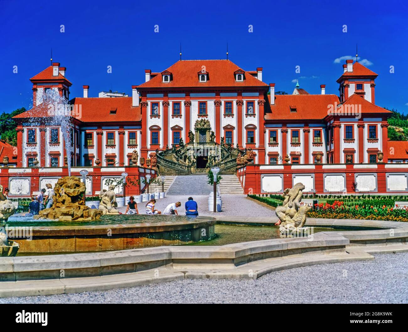 Fontana in castello di Troja, Praga Foto Stock