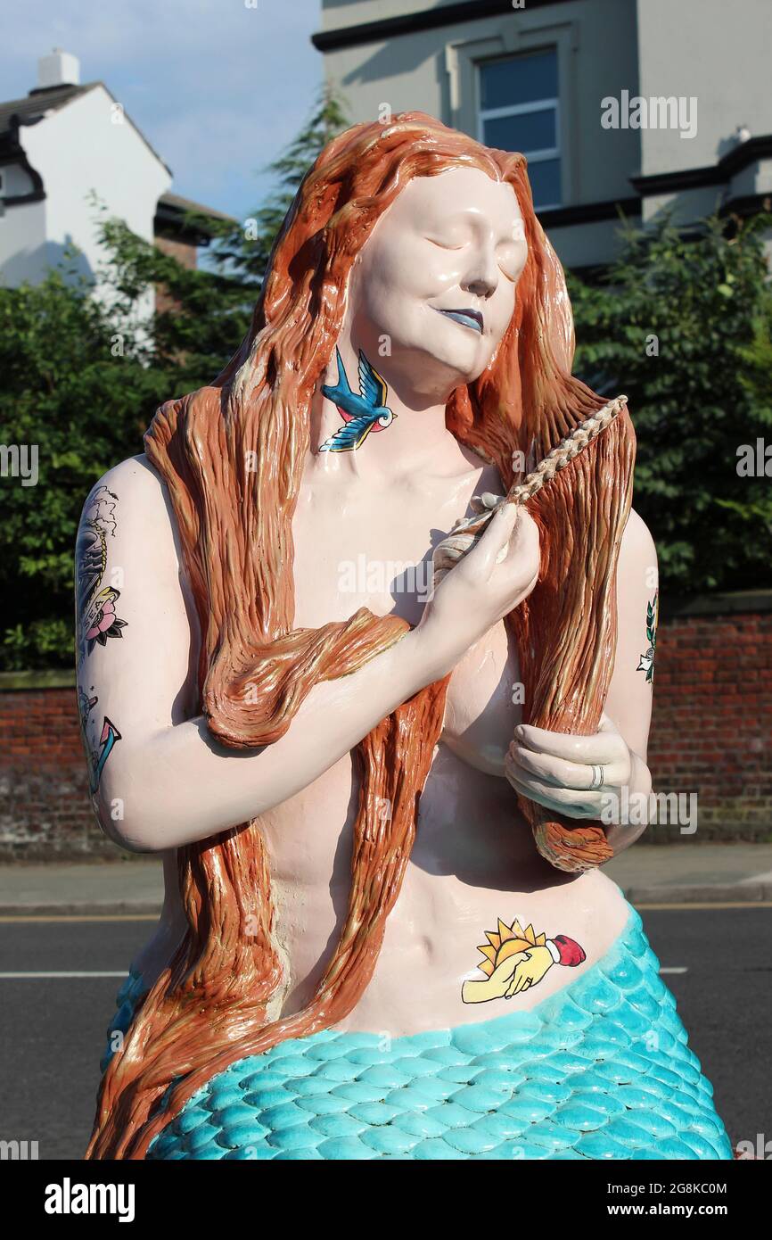 New Brighton Mermaid, Wirral, Regno Unito Foto Stock