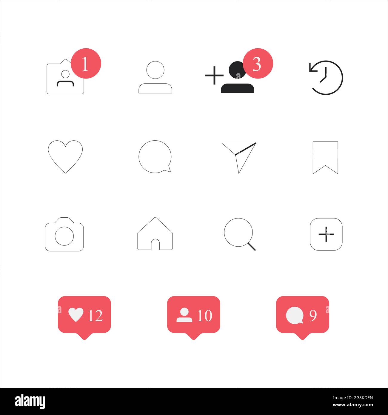 Icone della riga di interfaccia di base per applicazioni Web e mobili. Set 1 Illustrazione Vettoriale