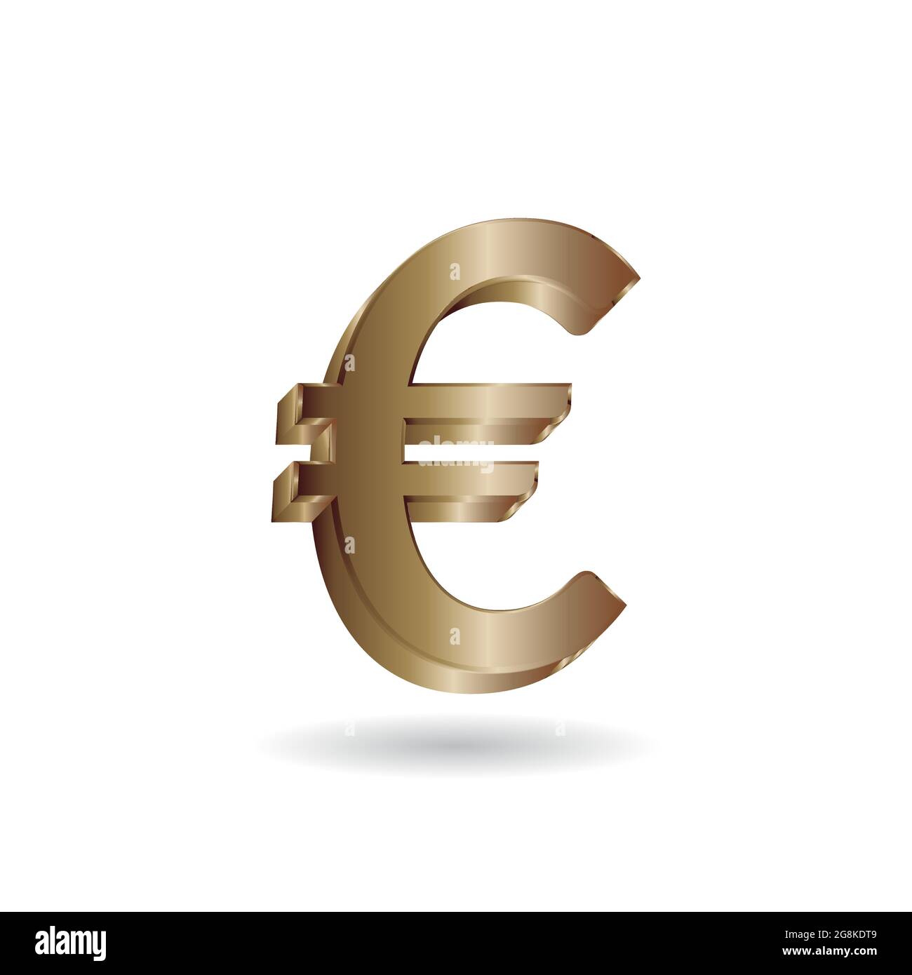 Immagine vettoriale 3D del simbolo dell'euro in oro isolato su sfondo bianco. Simbolo della valuta dell'Unione europea. Illustrazione Vettoriale