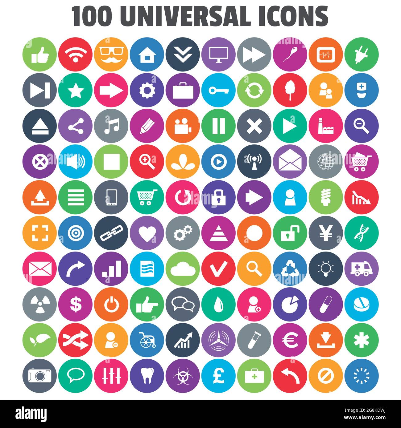 100 icone universali. Serie Simplus. Ogni icona è un singolo percorso composto di oggetti Illustrazione Vettoriale