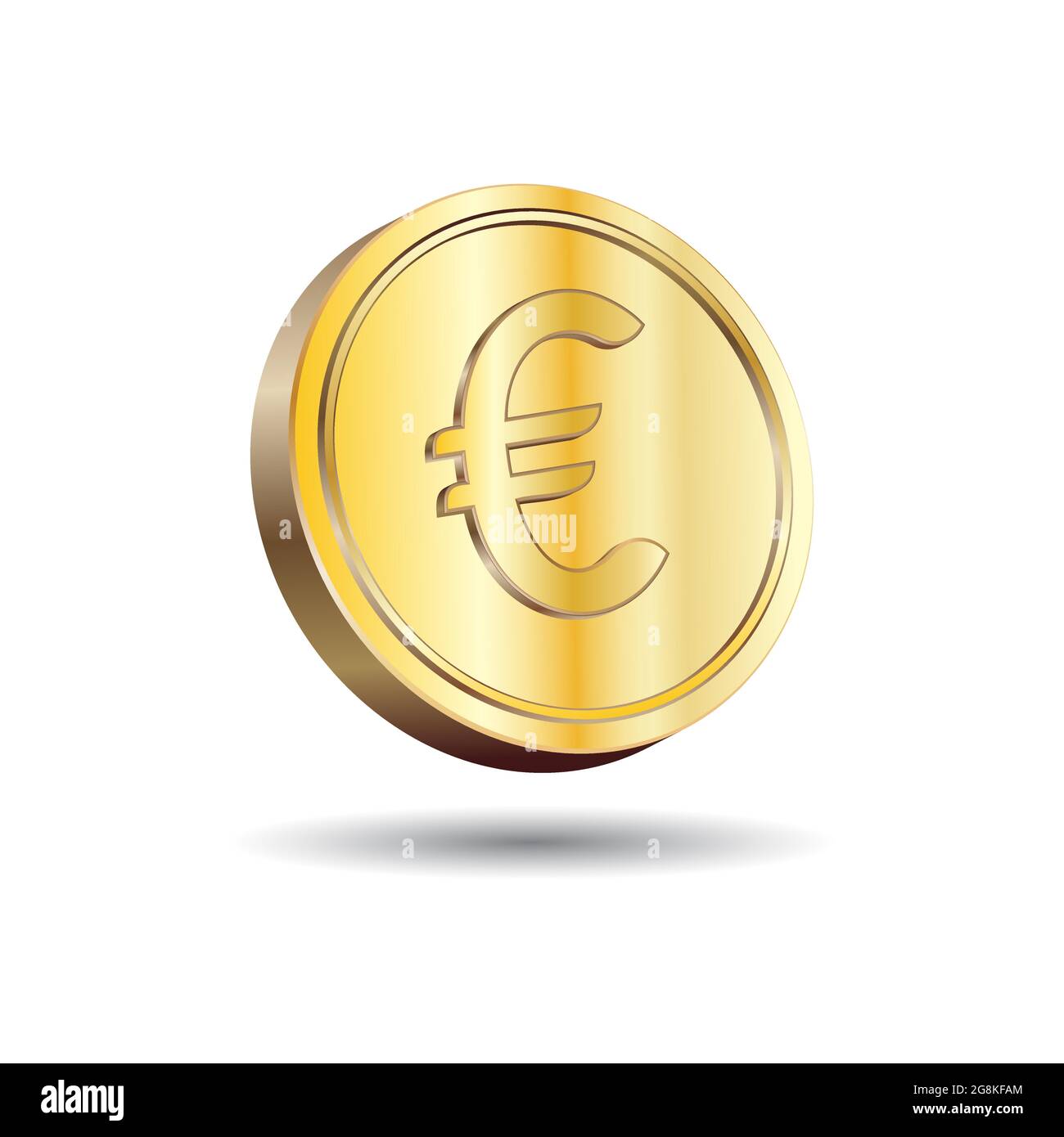 Immagine vettoriale 3D di Gold Euro Coin isolato su sfondo bianco. Simbolo della valuta dell'Unione europea. Illustrazione Vettoriale