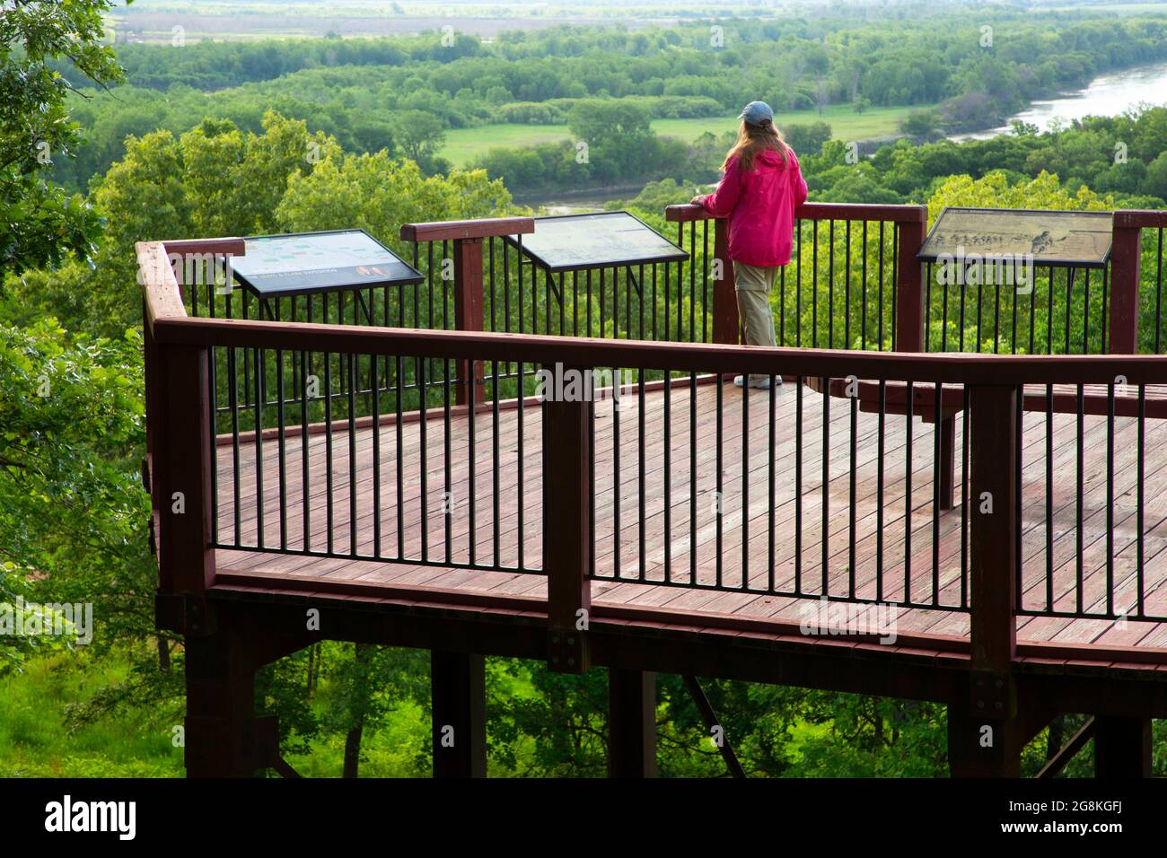 Terrazza panoramica sul fiume Missouri, Indian Cave state Park, Nebraska Foto Stock