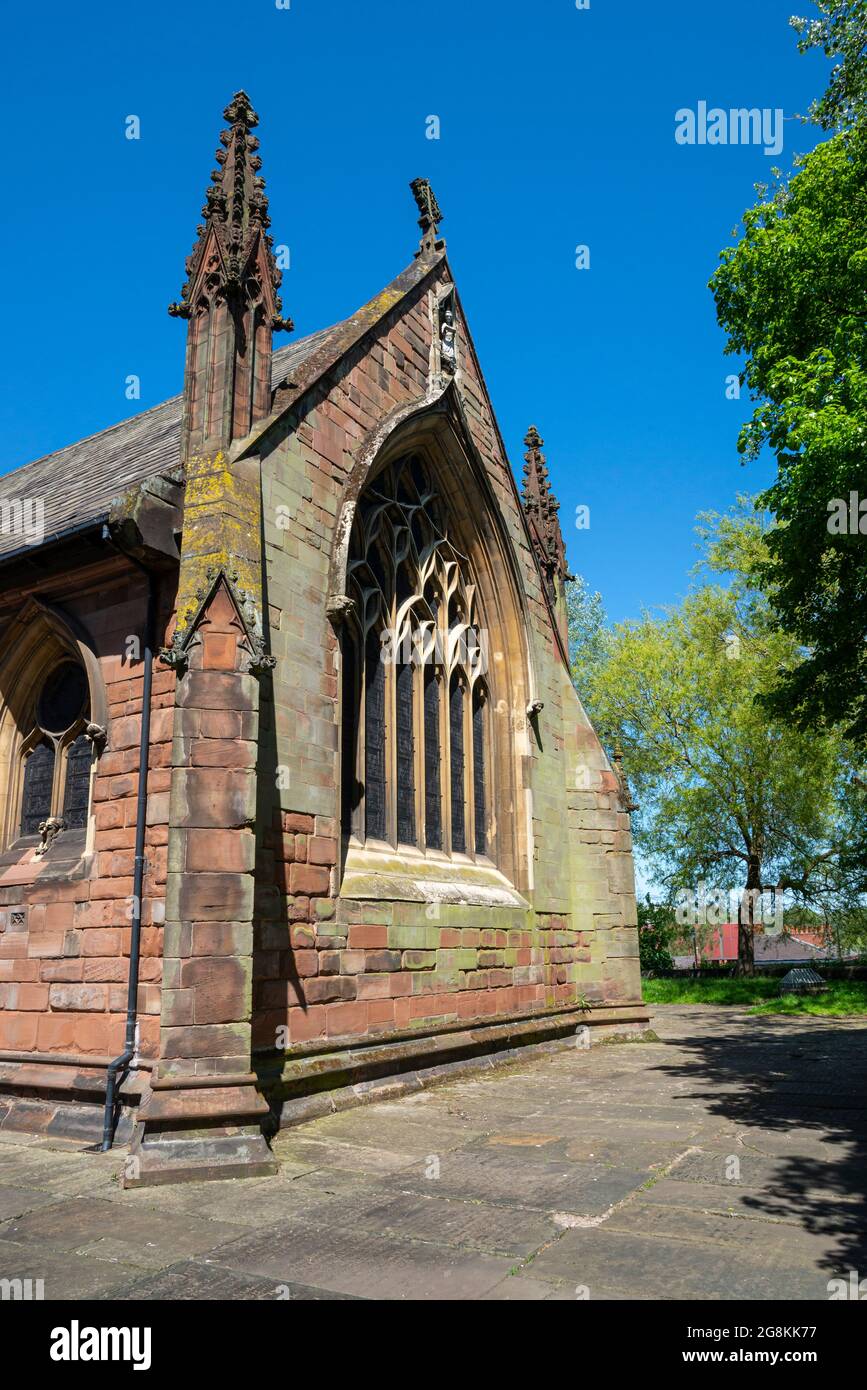 Il coro di arenaria del XIV secolo della Chiesa di Santa Maria, Stockport, Greater Manchester, Inghilterra. Foto Stock