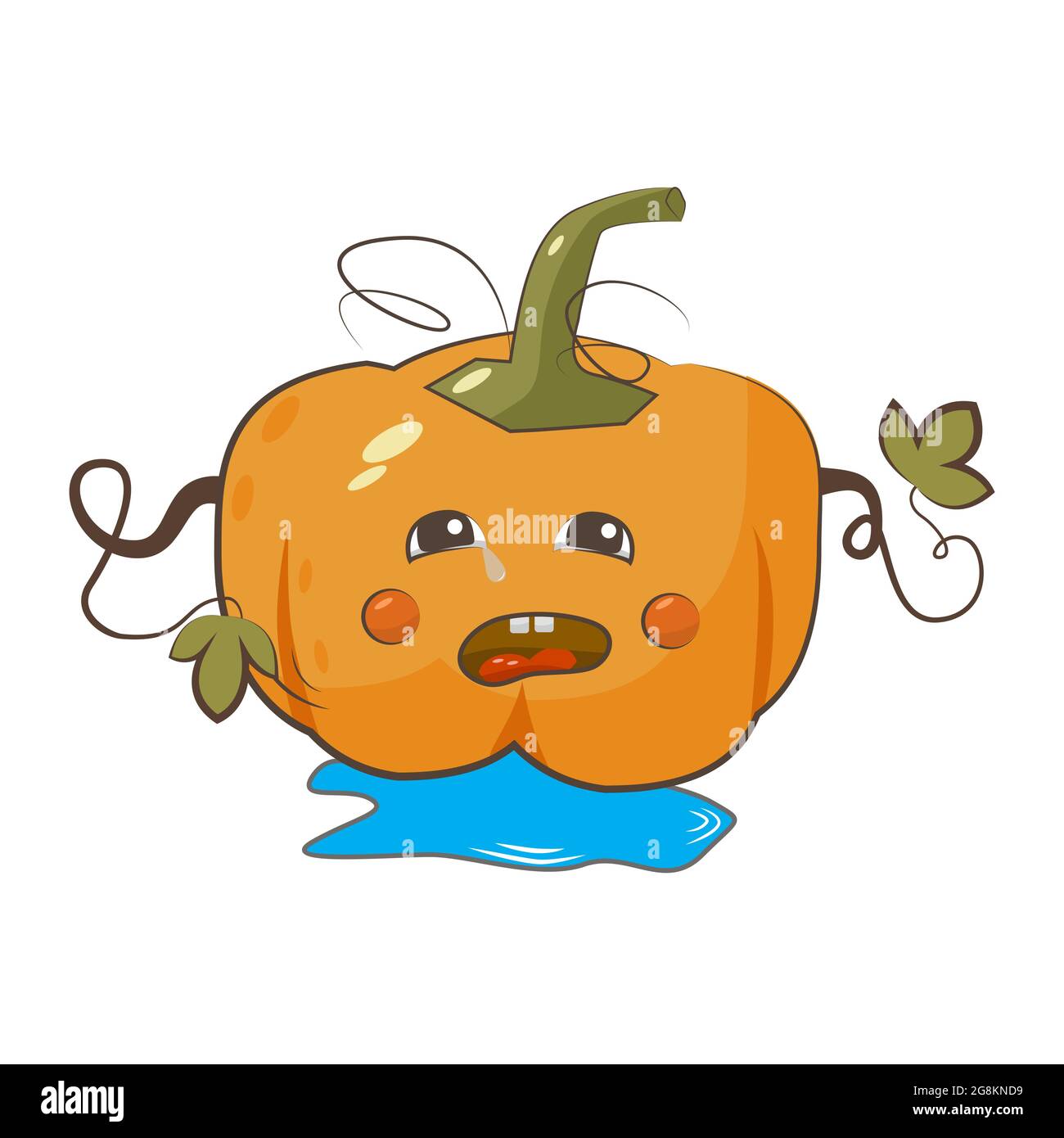 Illustrazione vettoriale isolata del carattere della zucca piangente. Vendemmia autunnale Illustrazione Vettoriale