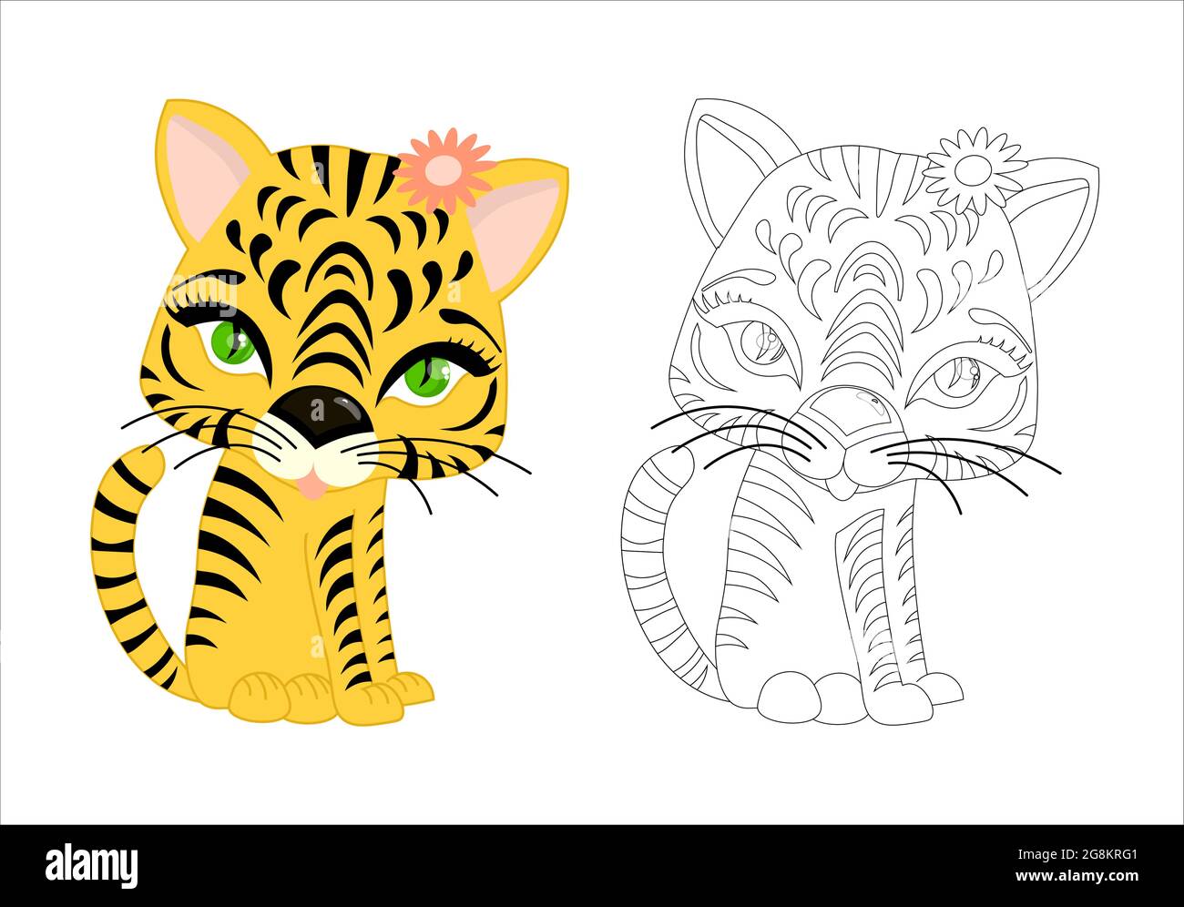 tiger,.children's coloring 2022, tigre coloring. simbolo 2022 nuovo anno Illustrazione Vettoriale