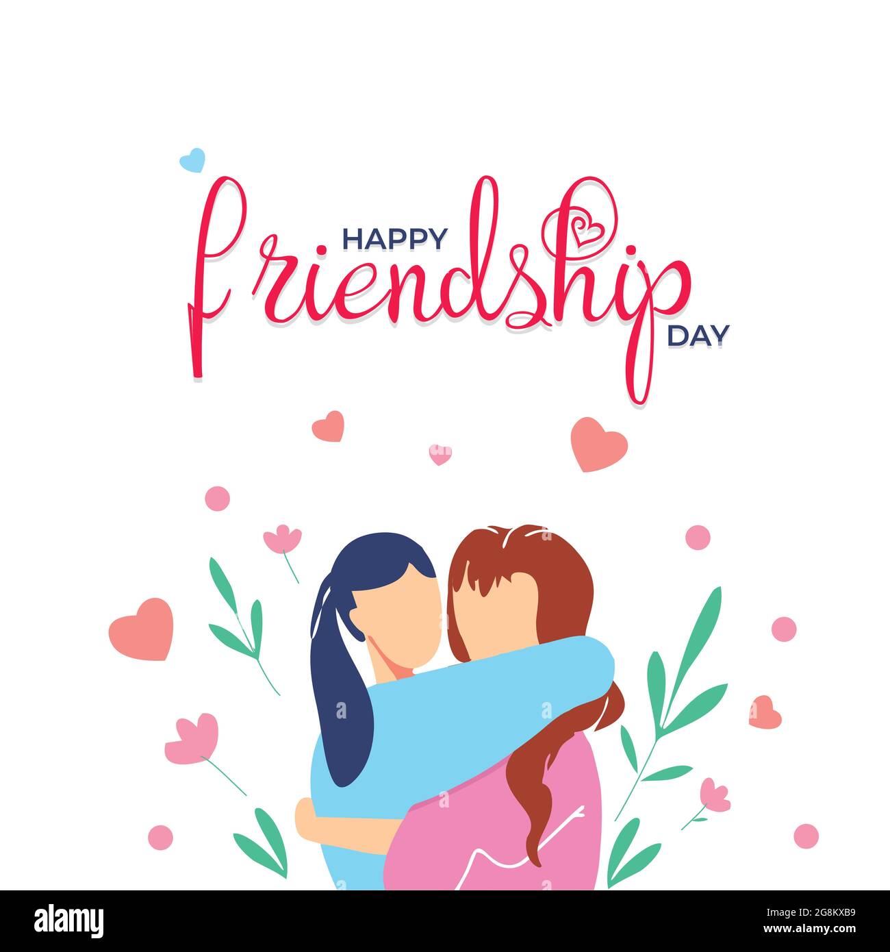 Manifesto di celebrazione della Giornata dell'amicizia. In questo poster, due ragazze si abbracciano e celebrano l'amicizia. Illustrazione Vettoriale