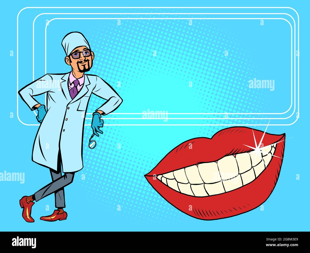 Dentista e bianco sorriso denti bocca. Igiene e salute Illustrazione Vettoriale