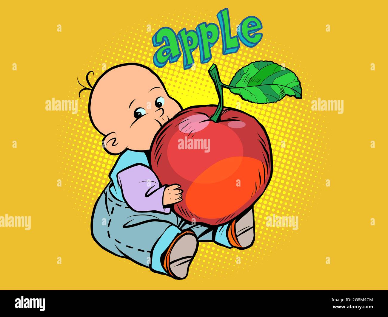 piccolo bambino preferito cute baby mangiare una mela Illustrazione Vettoriale