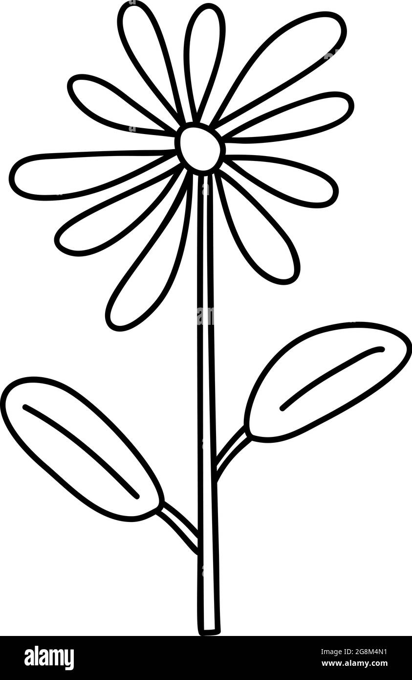 Fiore di primavera stilizzato vettoriale in stile monolino. Elemento grafico dell'illustrazione scandinava. Immagine floreale estate decorativa per il saluto Valentine Card Illustrazione Vettoriale