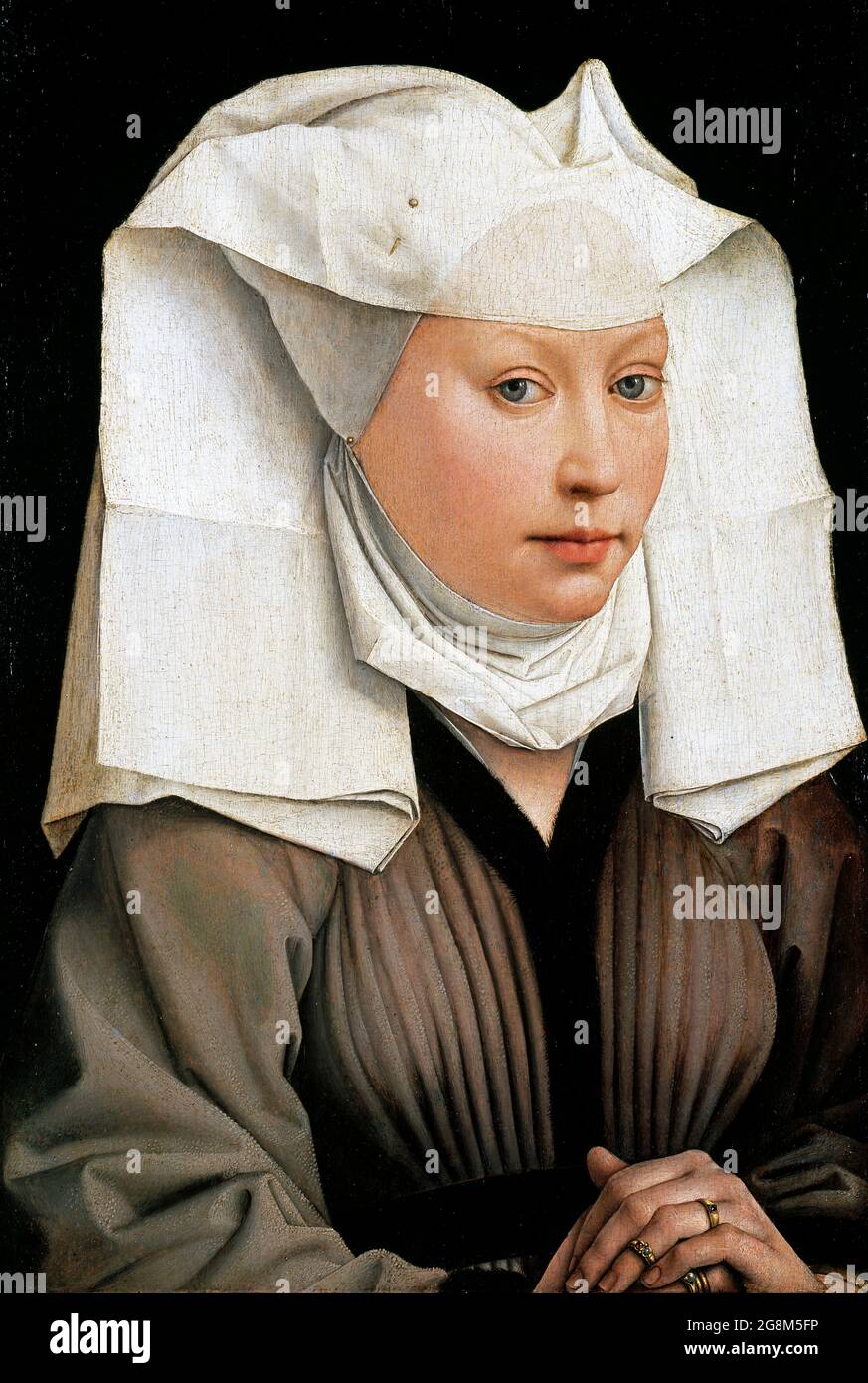 Ritratto di una donna con un Bonnet alato di Rogier van der Weyden (c.1399-1464), olio su legno, c. 1440 Foto Stock
