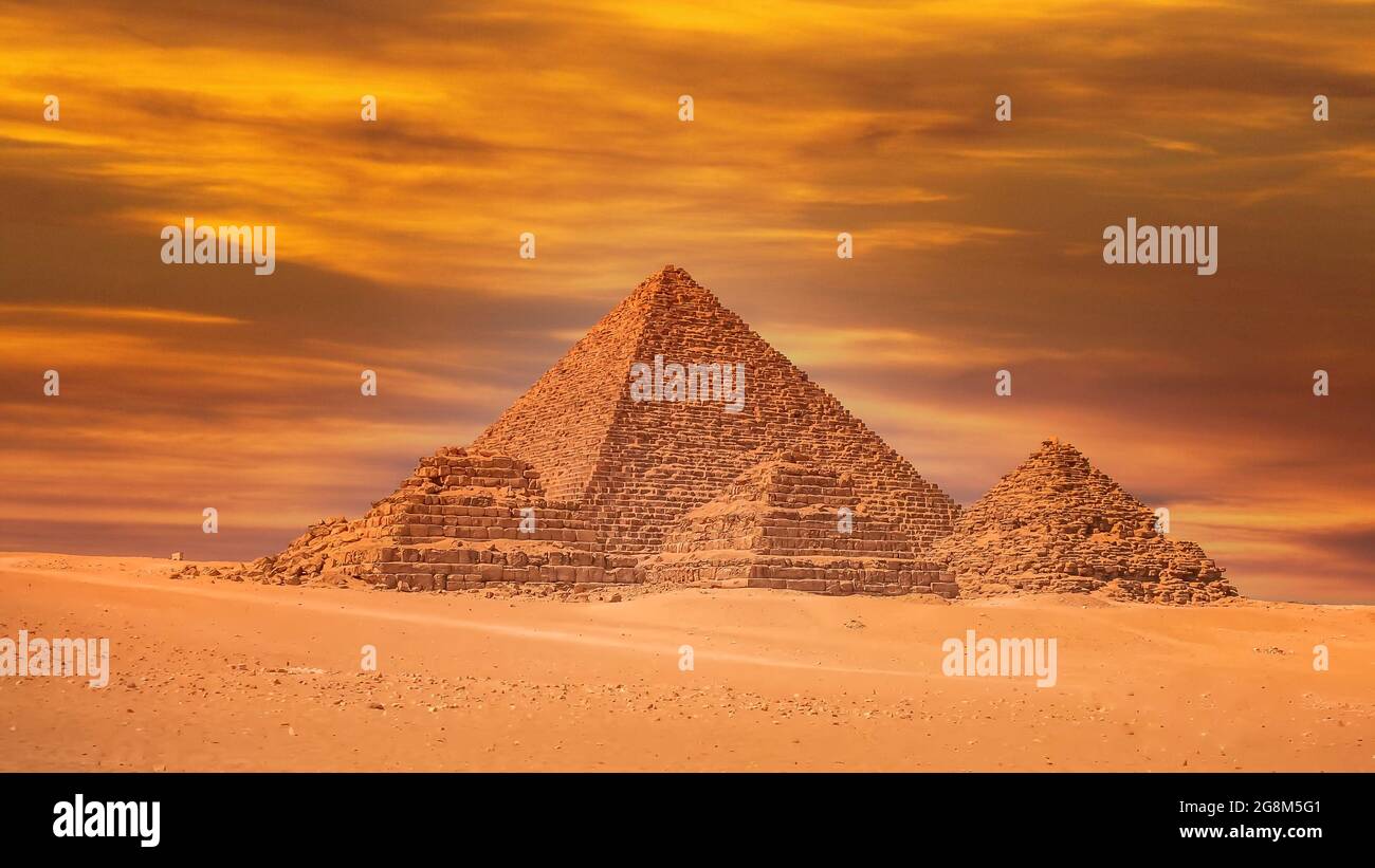 Le grandi Piramidi di Giza in Egitto Foto Stock