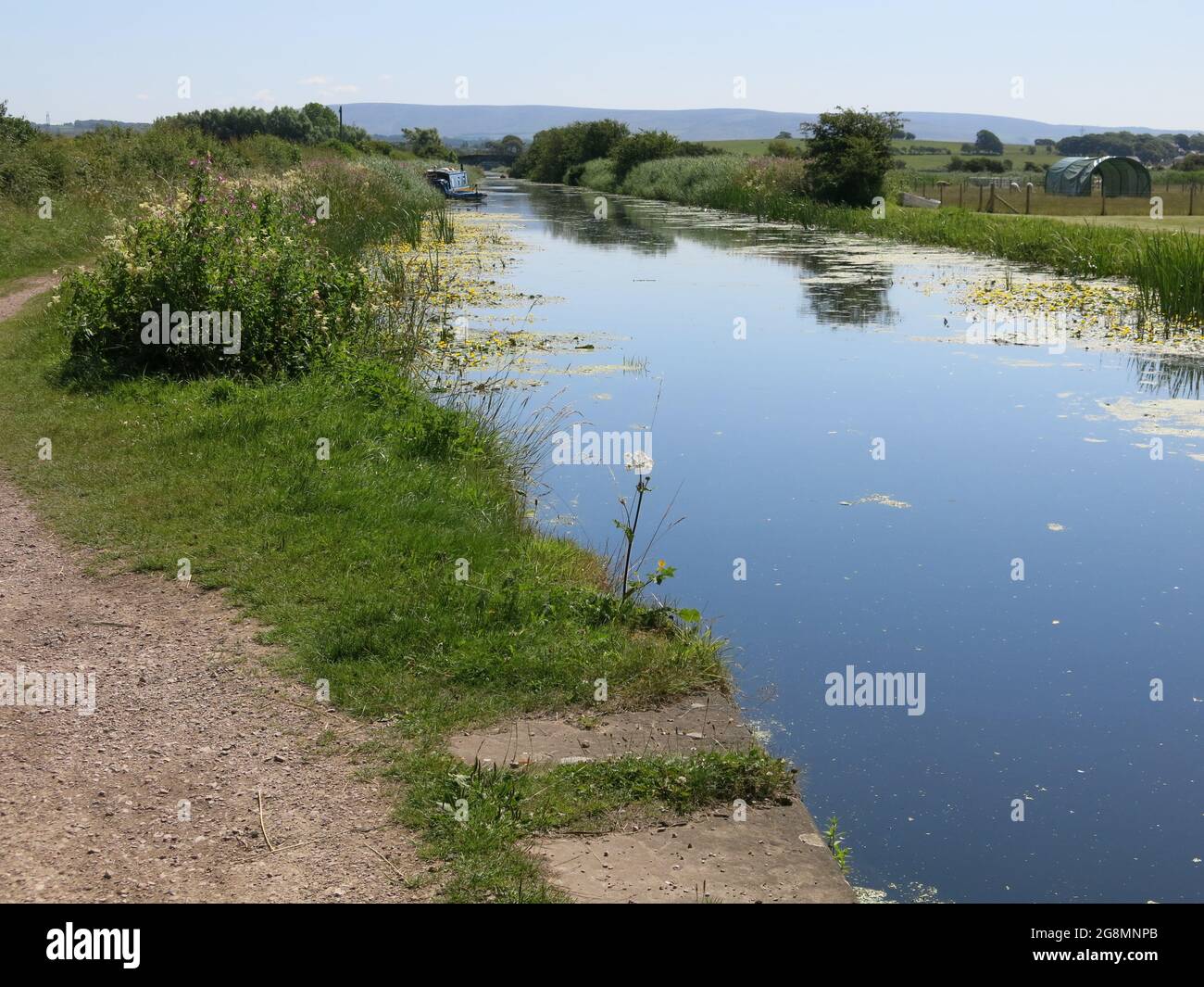 Il ramo di Glasson del canale di Lancaster è stato aperto nel 1826 e passa attraverso il paesaggio panoramico del Lancashire della Valle di Conden; luglio 2021 Foto Stock