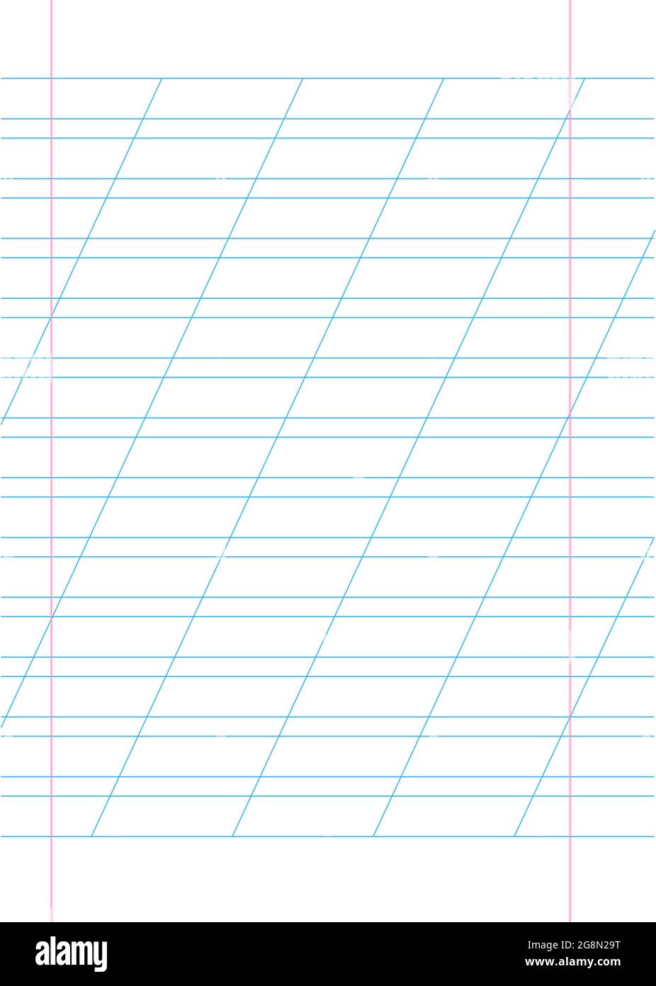 Pagina vuota foderata taccuino scuola blank pad, sfondo vettoriale. Copybook a strisce blu. Griglia di fogli rigati in rosso Illustrazione Vettoriale