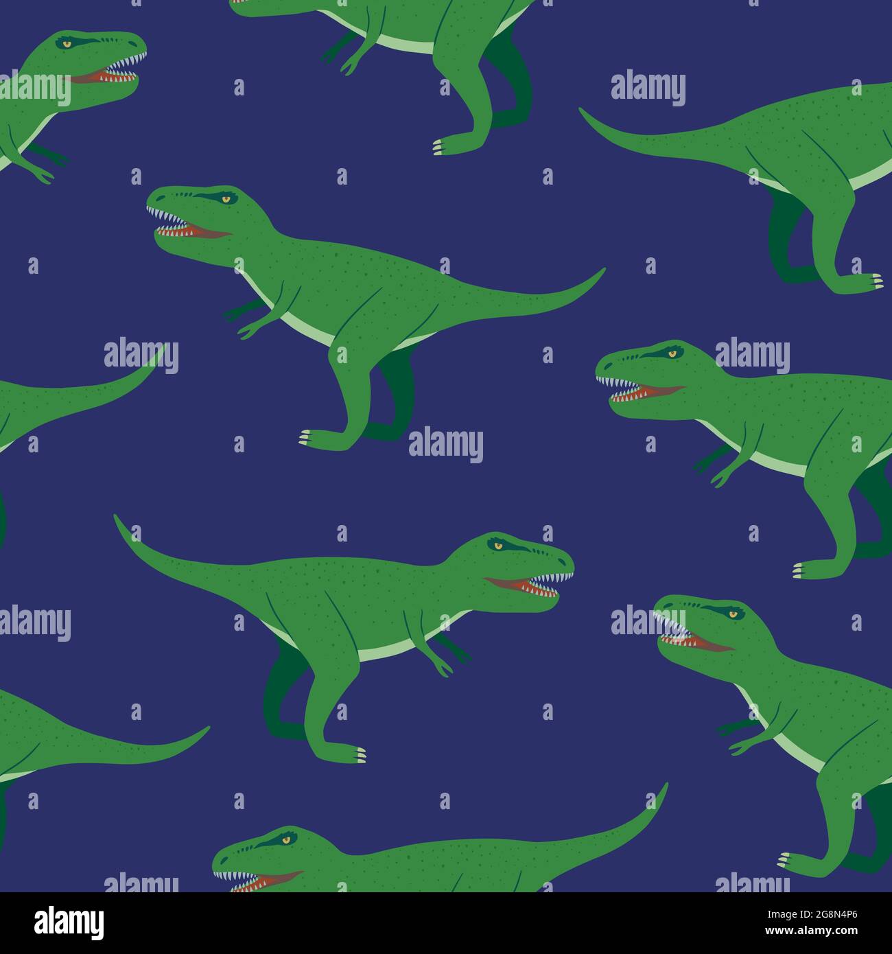 Modello senza cuciture con personaggi cartoni animati Tyrannosaurus rex arrabbiati per bambini design, tessuto e accessori. Illustrazione Vettoriale