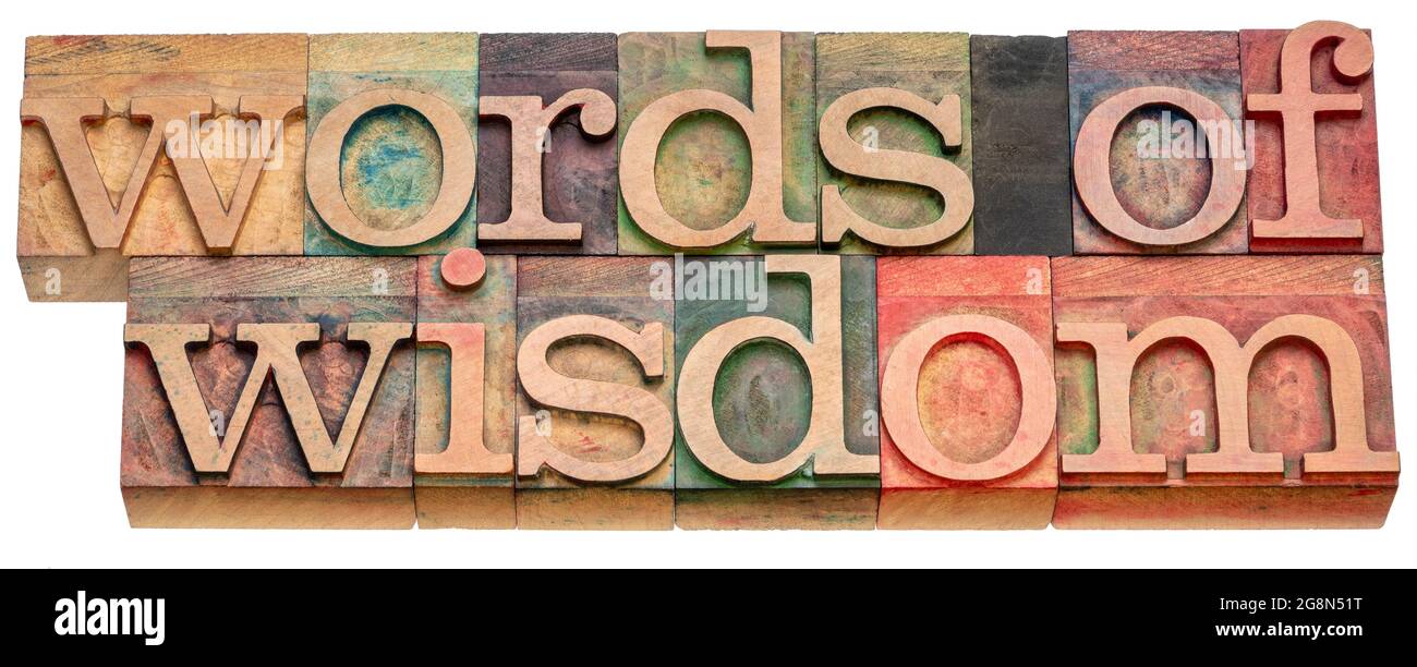 parole di saggezza - astratto di parola isolato in legno di letterpress vintage consiglio di tipo, ispirazione e concetto di motivazione Foto Stock