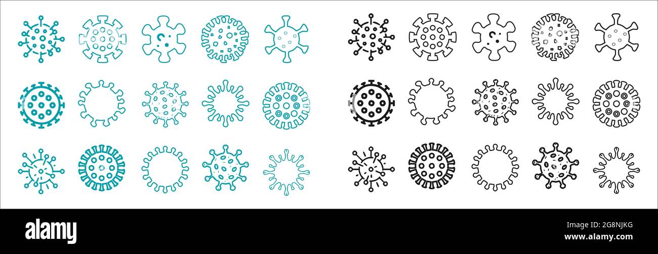 Set di icone della linea di batteri virus Illustrazione Vettoriale