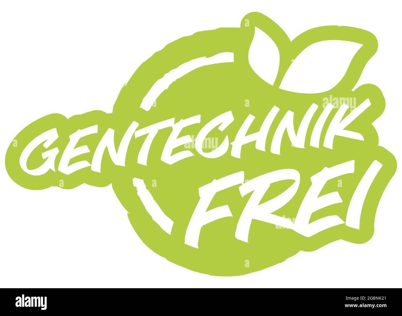 file vettoriale eps moderno francobollo rotondo verde con foglie, testo bianco senza OGM (tedesco) Illustrazione Vettoriale