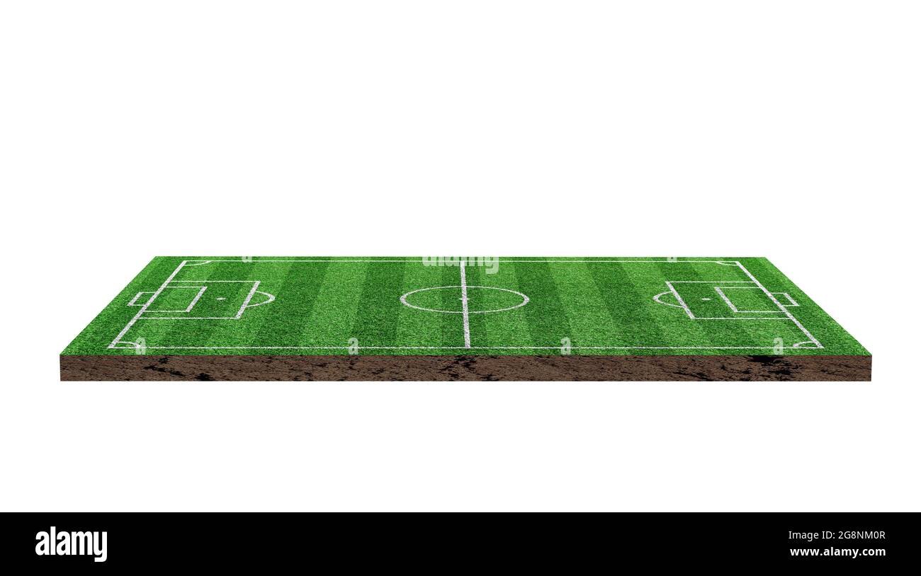 Rendering 3D. Campo da calcio, campo da calcio in erba verde, isolato su sfondo bianco. Foto Stock