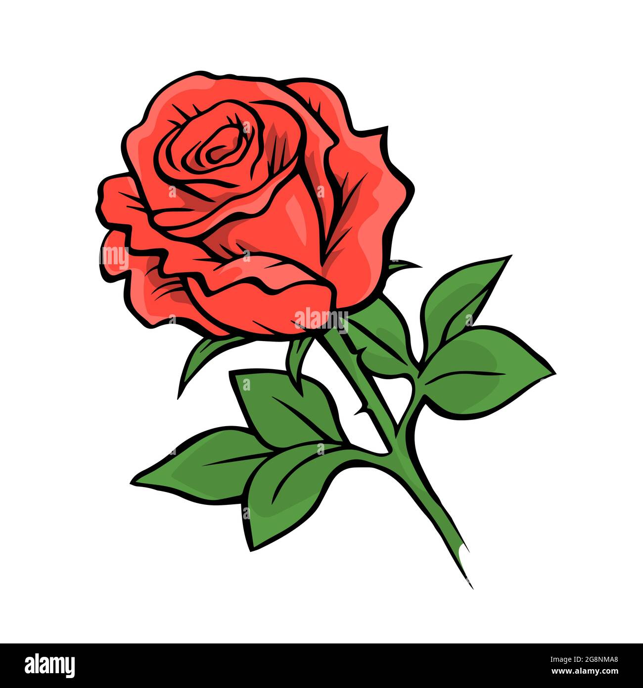 Rosa rossa su sfondo bianco. Disegno a mano con linee. Piante e fiori. Design decorativo. Illustrazione vettoriale isolata Illustrazione Vettoriale