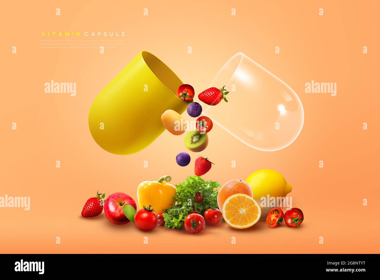 rendering 3d di capsule di vitamina con frutta e verdura Foto stock - Alamy