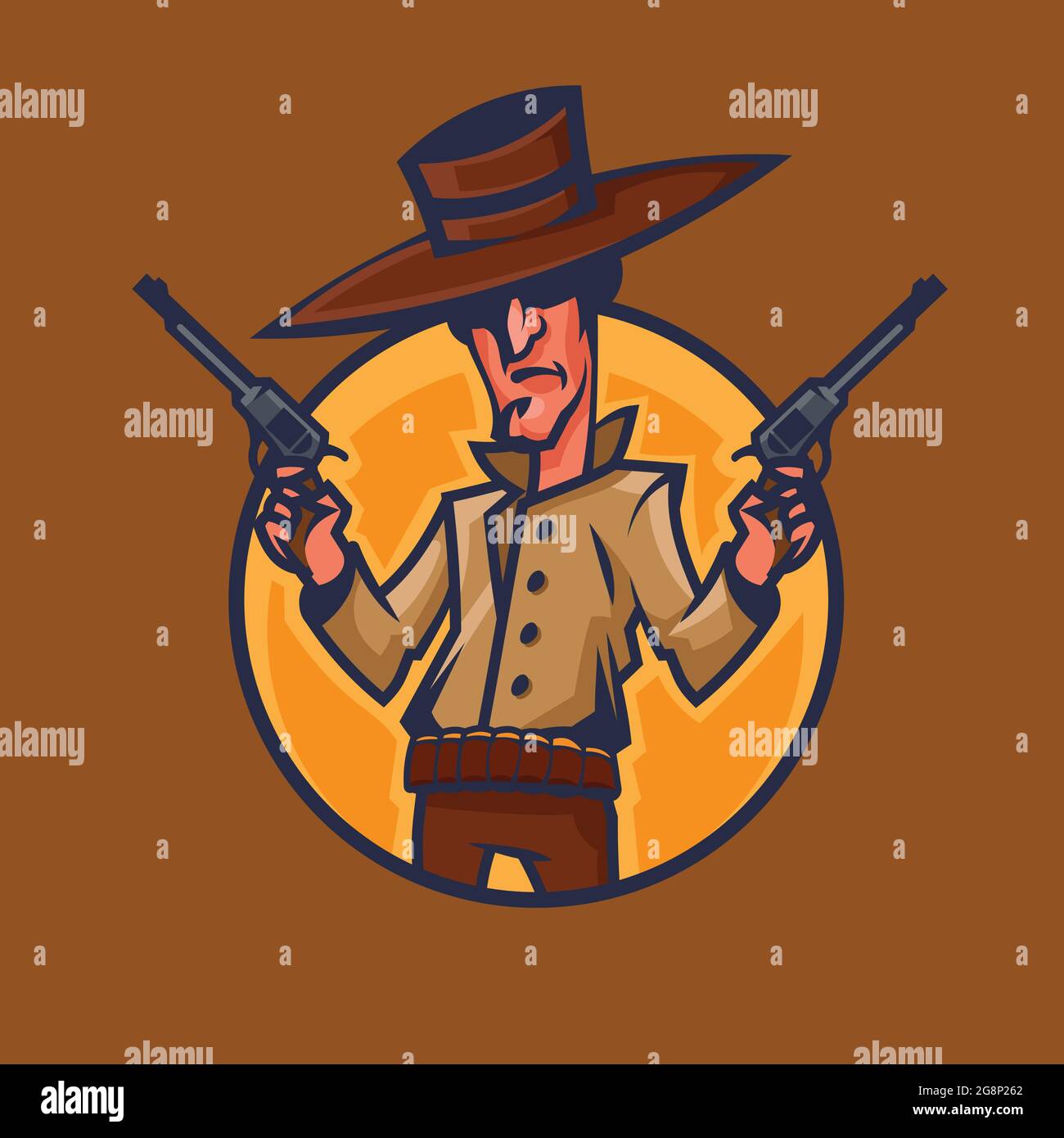 Cowboy regge rivoltatori. Arte concettuale Wild West in stile cartoon. Illustrazione Vettoriale