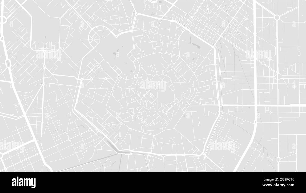 Mappa vettoriale della città di Milano in bianco e grigio chiaro, cartografia delle strade e dell'acqua. Proporzione widescreen, design piatto digitale str Illustrazione Vettoriale