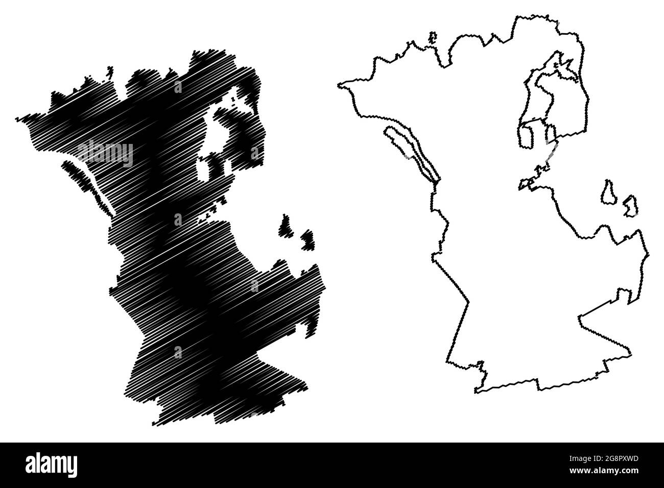 Città di Schwerin (Repubblica federale di Germania, distretto urbano, stato del Meclemburgo-Vorpommern, Pomerania occidentale o ovest), illustrazione vettoriale della mappa, scriba Illustrazione Vettoriale