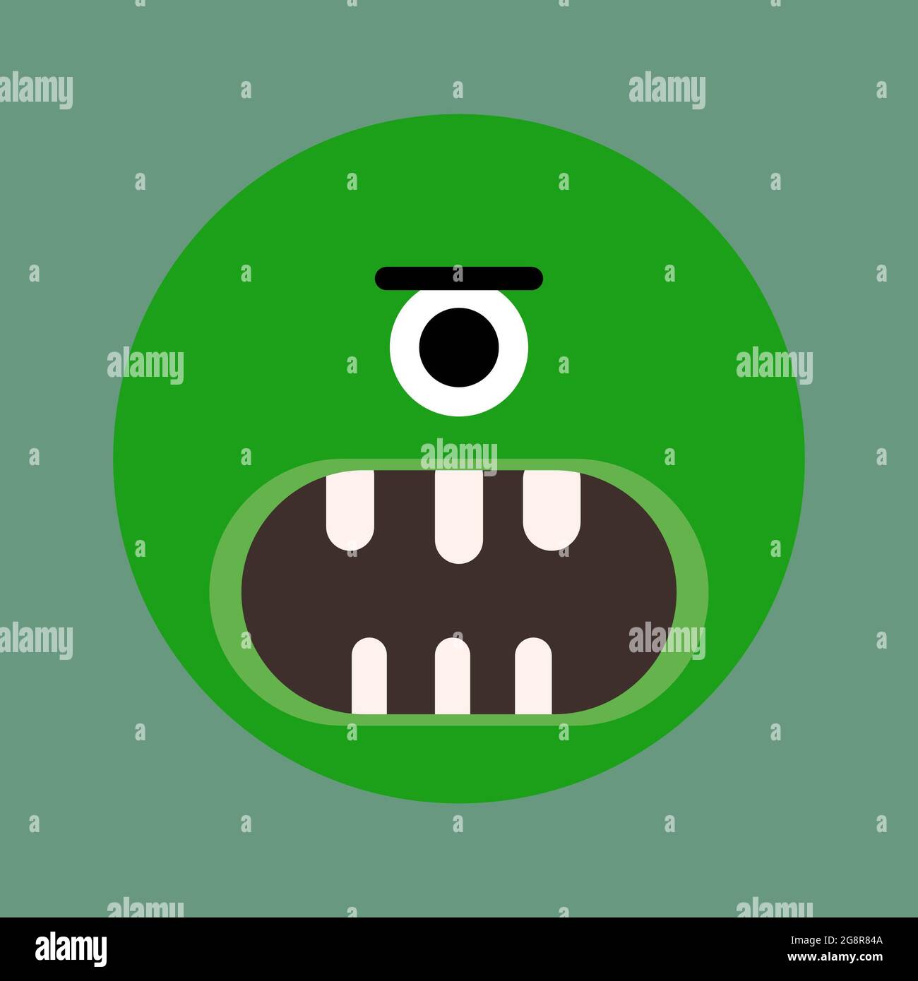 Illustrazione minimalista di un verde arrabbiato ciclops Foto Stock