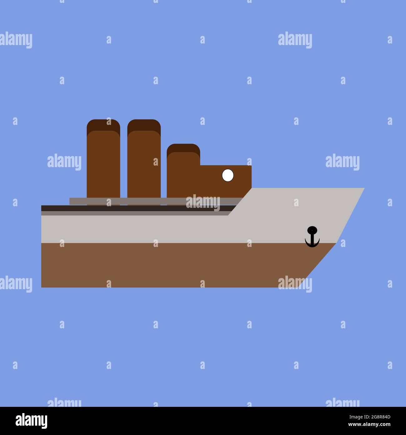 Illustrazione minimalista di una barca con sfondo blu Foto Stock