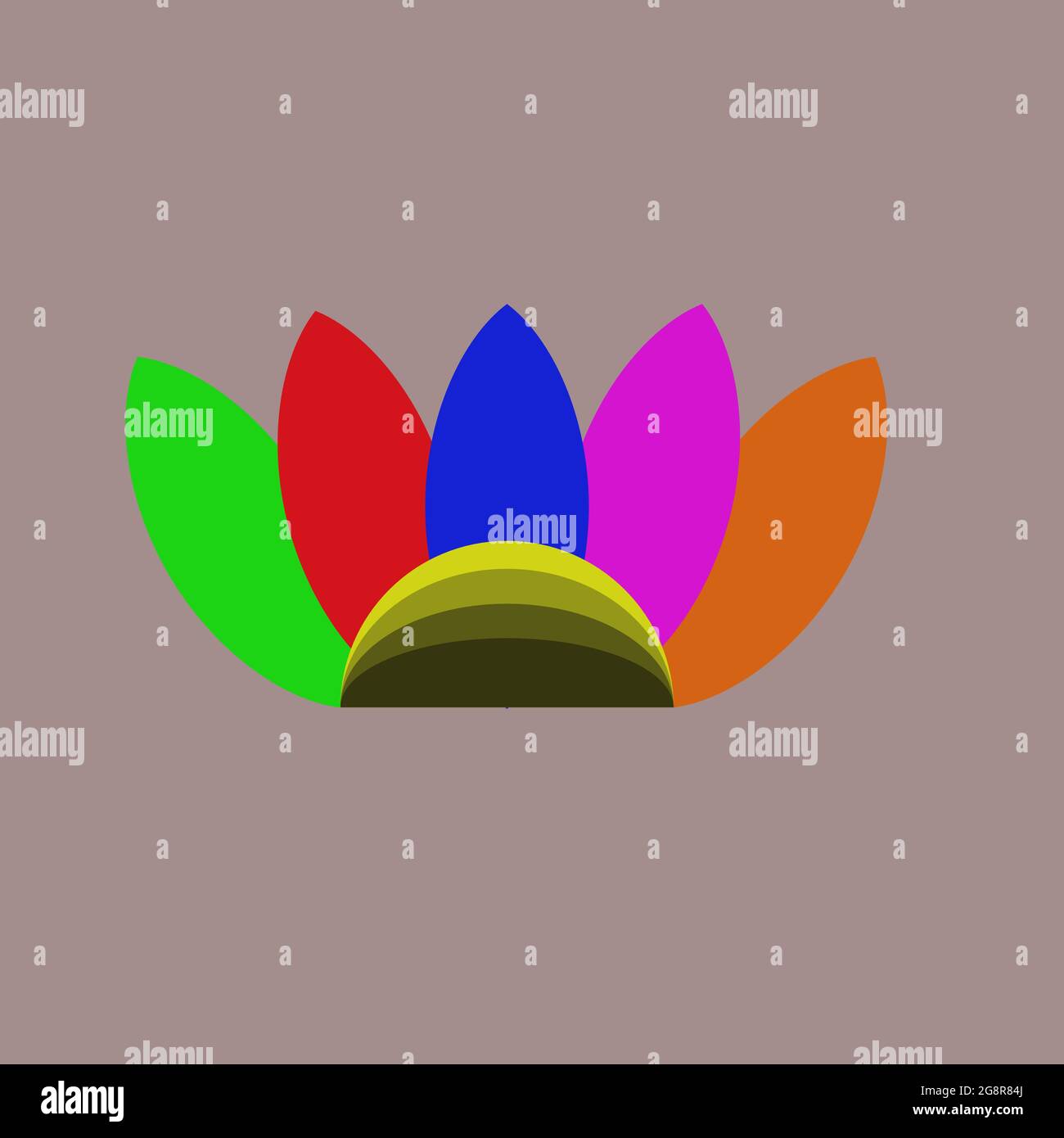 Illustrazione minimalista delle piume colorate di un pavone Foto Stock