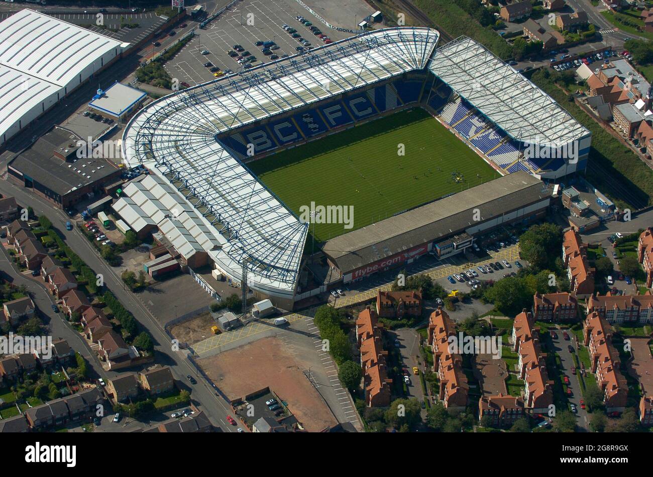 Vista aerea dello stadio del football St Andrews, sede del Birmingham City Football Club Foto Stock