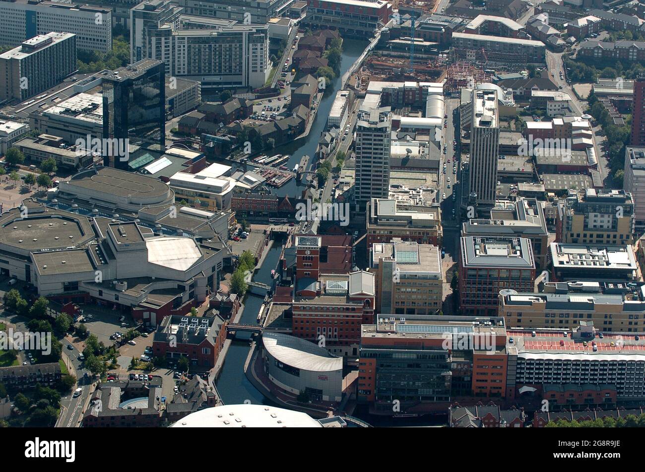 Vista aerea di Brindley Place e del lungomare di Birmingham, Inghilterra Foto Stock