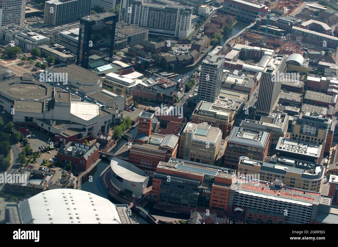 Vista aerea di Brindley Place e del lungomare di Birmingham, Inghilterra Foto Stock