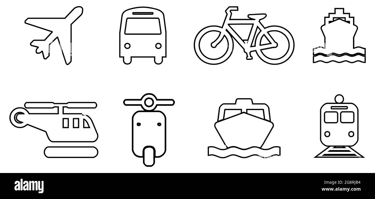 Icone delle linee di trasporto in bianco nero icone Web Illustrazione Vettoriale