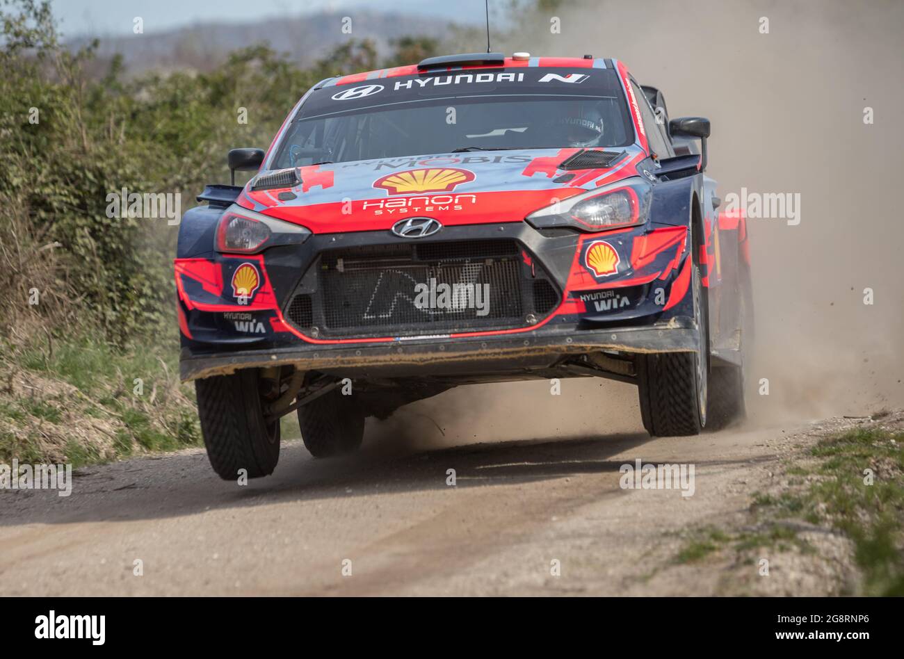 Luilhas, Portogallo - 16 Marzo 2021: OTT TANAK (EST), Martin JARVEOJA (EST), HYUNDAI SHELL MOBIS WRT, HYUNDAI I20 Coupe WRC, azione durante una giornata di test Foto Stock