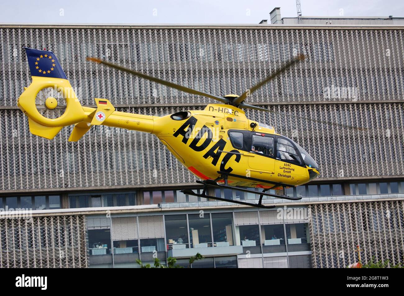 Rettungshubschrauber Christoph 31, Am Krankenhaus Campus Benjamin Franklin a Berlin Steglitz, beim Start Foto Stock