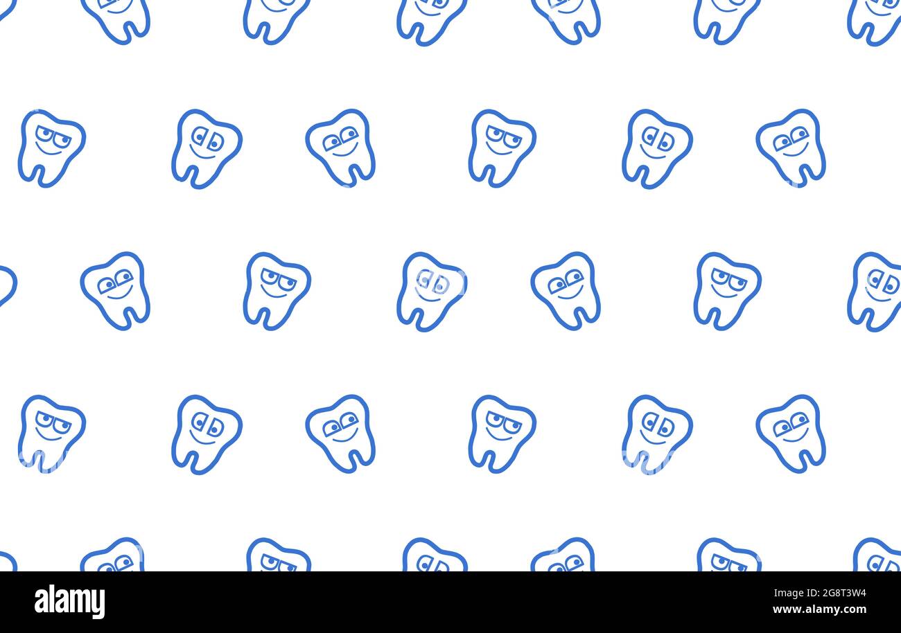 Vettoriale motivo carino senza cuciture con denti magici fata. Il carattere cute del dente può essere usato per odontoiatria pediatrica. Illustrazione Vettoriale
