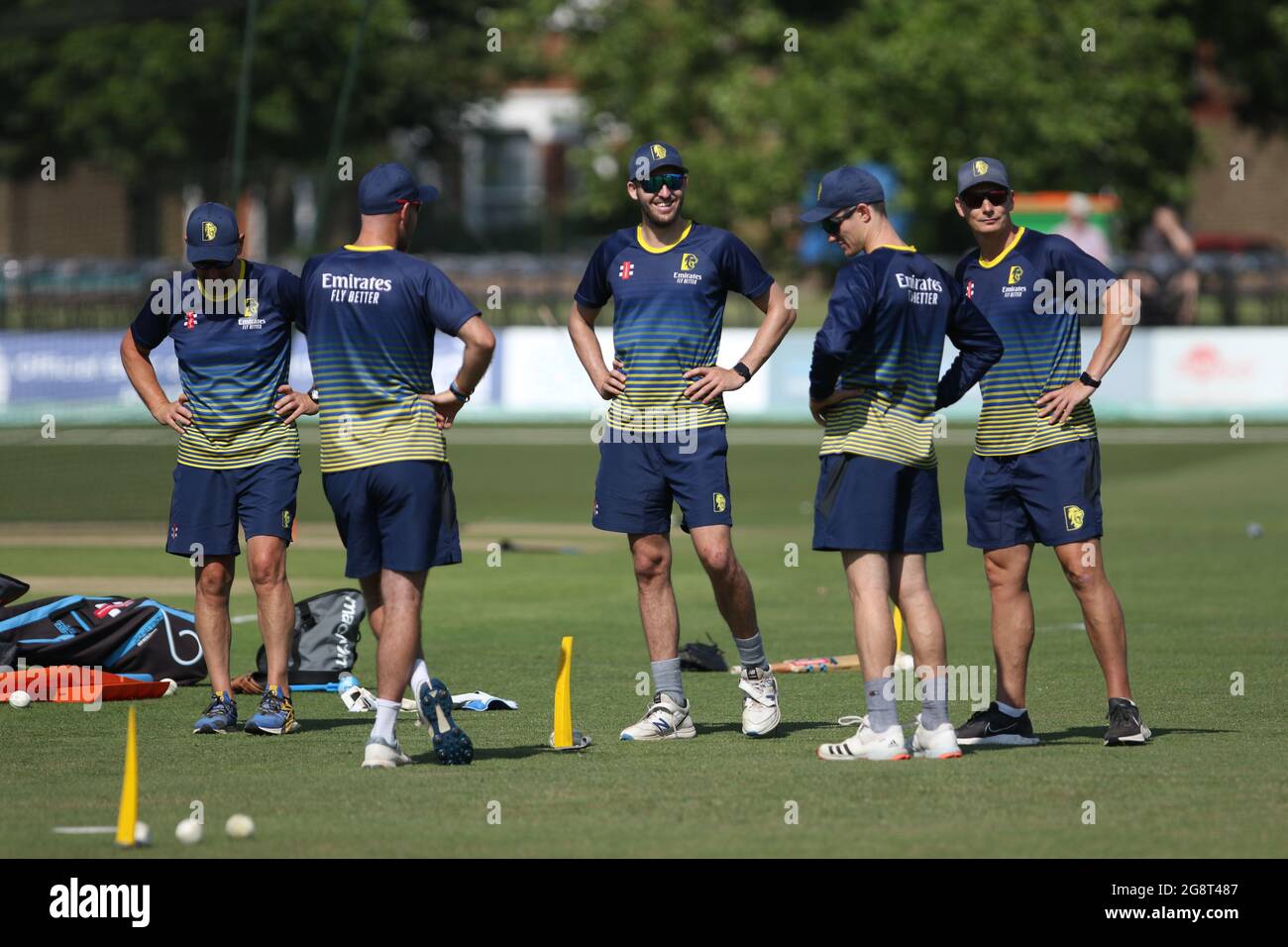 BECKENHAM, REGNO UNITO. 22 LUGLIO i giocatori di Durham hanno visto durante la partita della Royal London One Day Cup tra Kent e Durham al County Ground, Beckenham giovedì 22 luglio 2021. (Credit: Will Matthews | MI News ) Credit: MI News & Sport /Alamy Live News Foto Stock