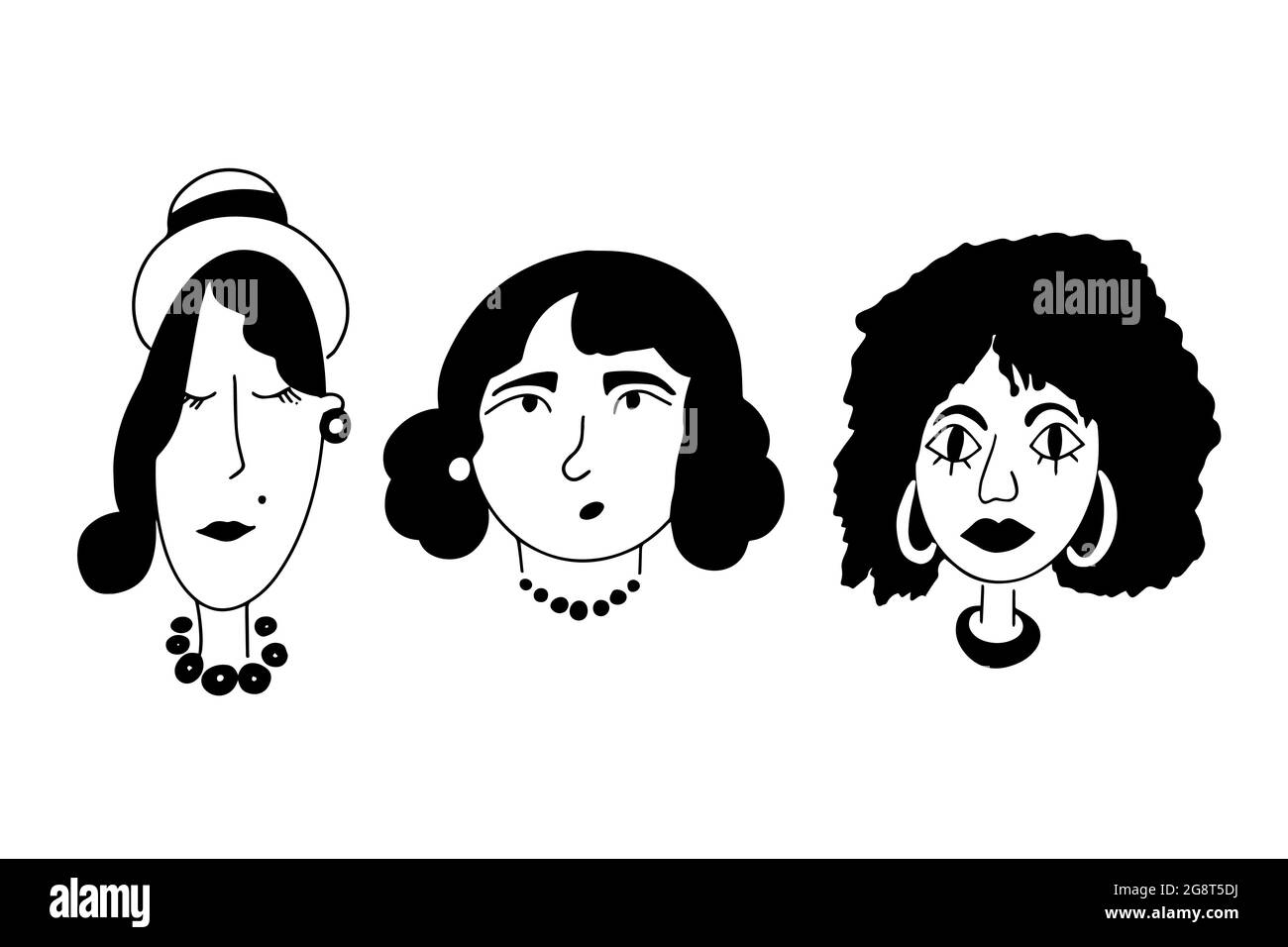 Set di doodle per donna disegnata a mano. Vettore Illustrazione Vettoriale