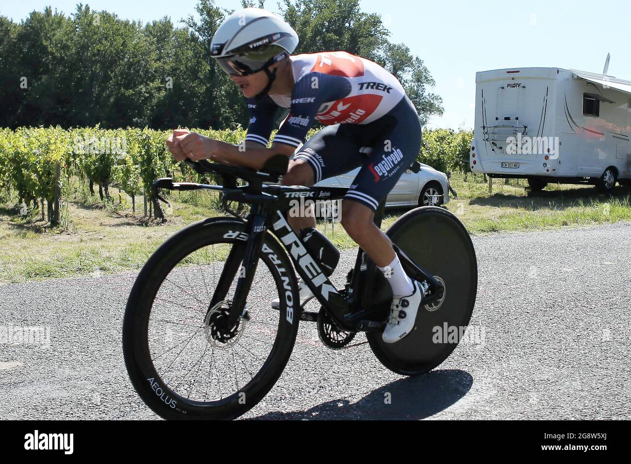 Kenny Elissonde di Trek - Segafredo durante il Tour de France 2021, gara ciclistica tappa 20, prova a tempo, Libourne - Saint Emilion (30,8 km) il July17, 2021 a Lussac, Francia - Foto Laurent Lairys / DPPI Foto Stock