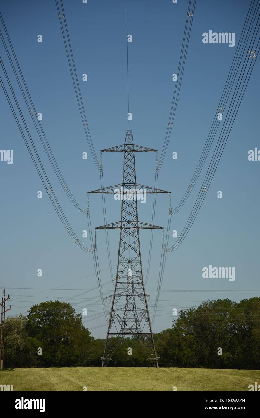 Linee elettriche e piloni Foto Stock