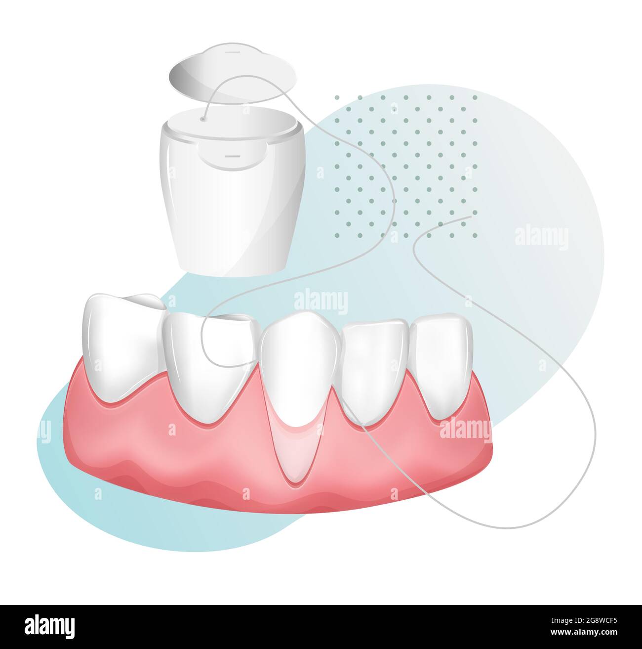 Scatola e denti per filo interdentale con gengive - illustrazione del codice come file EPS 10 Illustrazione Vettoriale