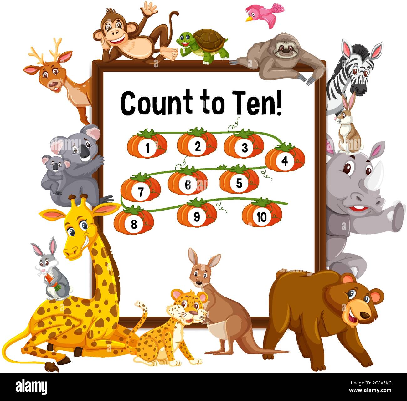 Conta a dieci tavole con illustrazione degli animali selvatici Illustrazione Vettoriale
